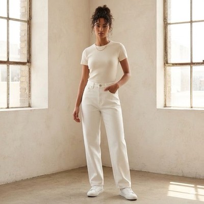 Kith Denim Putty White Cream 90s Style High Rise Jeans Size 28 NWOT