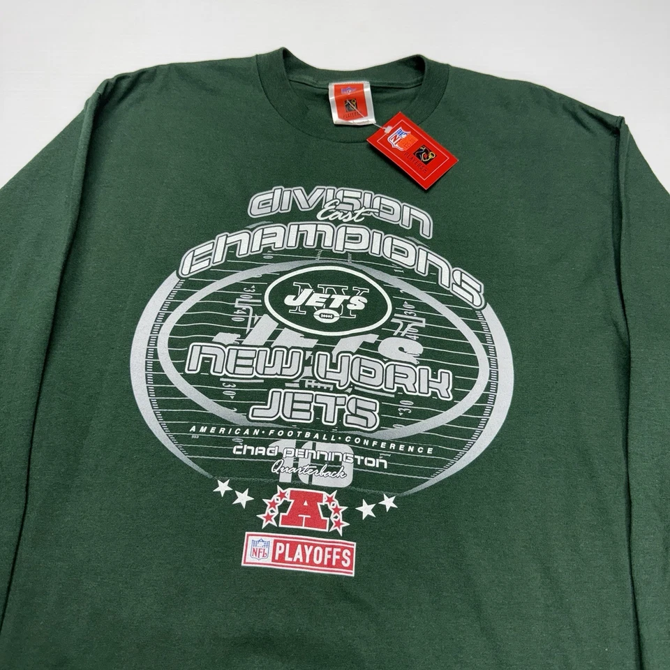 Camisa De Colección NFL NY Jets Para Hombres L Verde 2002 AFC East Champs Lista Manga Larga Nueva Con Etiquetas Foto 2 de 4