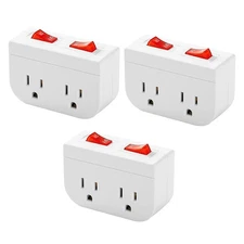 3-Pack Grounded Outlet Plug with On Off Switch Double Port Electrical Plug