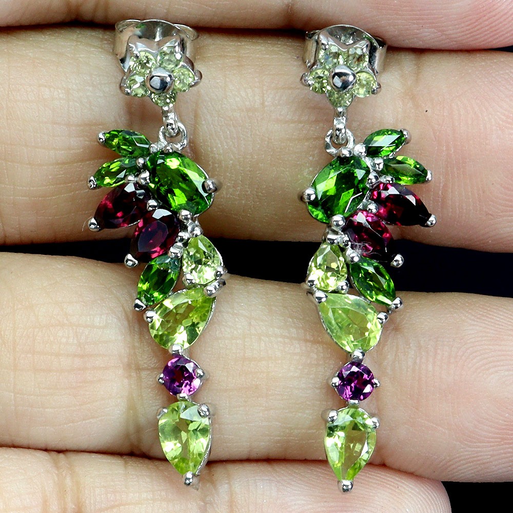 925 Sterling Silver Earrings Oval Chrome Diopside 6x4mm Peridot Gemstone Jewelry