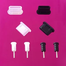 MYUBWTF A Set of 8 Mobile Phone Anti-dust Plugs Caps, Silicone black, white 