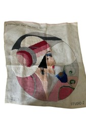 VTG 18x19 Started Needlepoint Canvas LADY IN HAT R301 Glamour Avant Garde 87 HTF