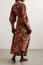 Women Doen Floral Lantern Sleeve Slim A-line Midi Dress