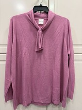 Bedford Fair Womens Pink Acrylic Sweater Tie Neck Long Sleeve 3X
