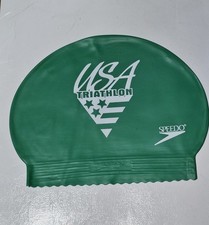 Speedo USA Triathlon Silicone Swim Cap Green Official Event Issue Unused