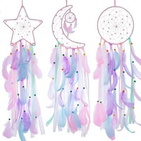 TraumfäNger 3 StüCk Stern Mond Sonne Mit Feder-Dekoration FüR Kinderzimmer Pink