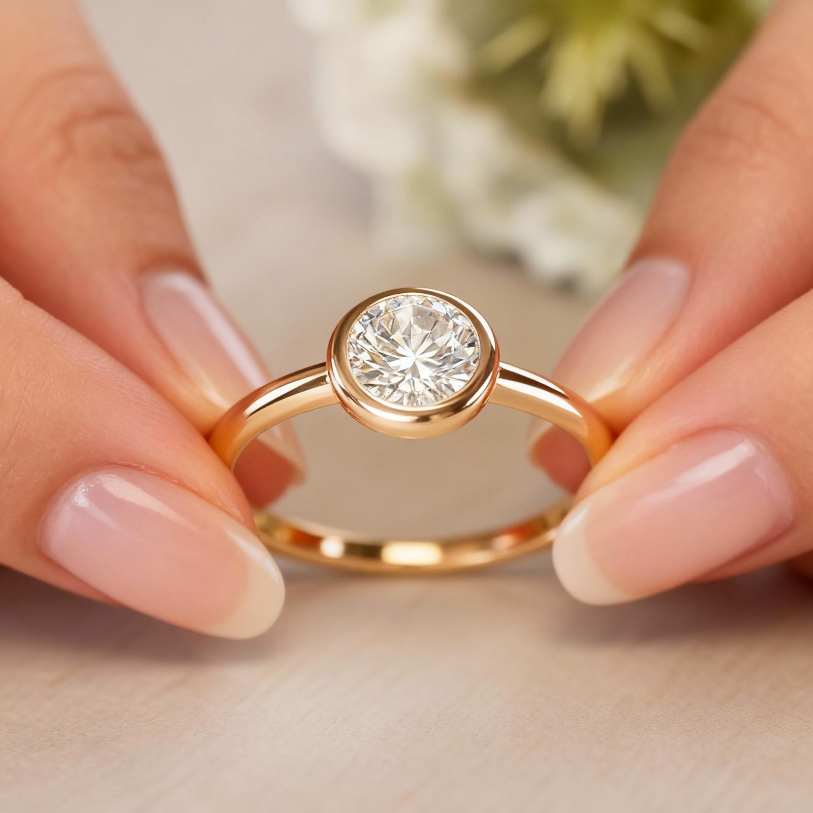 2 Ct Lab Grown E/VS1 Round IGI Certified CVD Diamond 14K Gold Bezel Set Ring