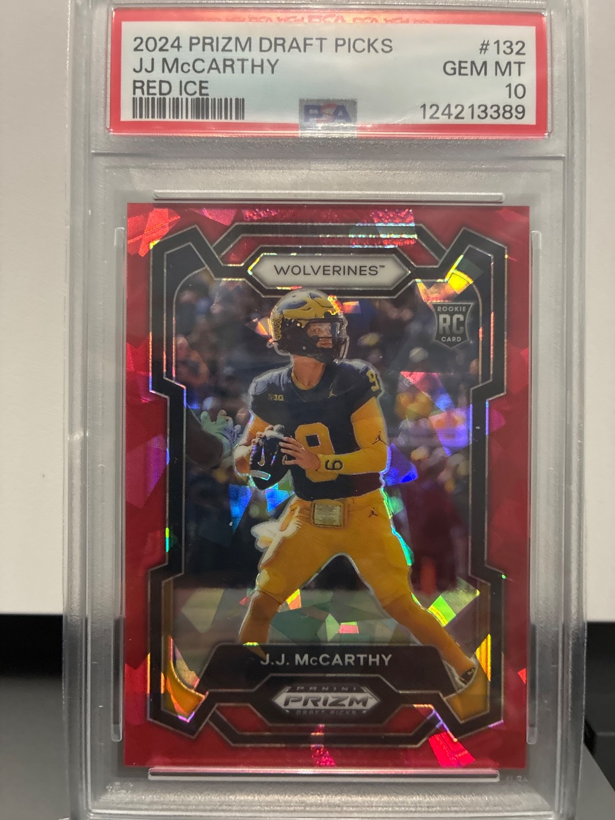 JJ McCarthy 2024 Panini Prizm Draft Picks #132 Rookie Red Ice Prizm PSA 10
