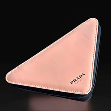 PRADA Triangle-Shaped Clutch Bag Pink Black Faux Leather Beauty Case Evening Bag