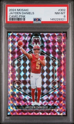 2024 Panini Mosaic Jayden Daniels Rookie Camo Pink Prizm Commanders #302 PSA 8