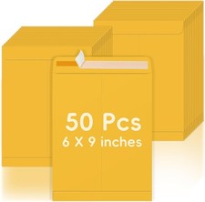 50 Pack 6x9 Envelopes Self Seal, Brown Kraft Catalog Mailing Envelopes