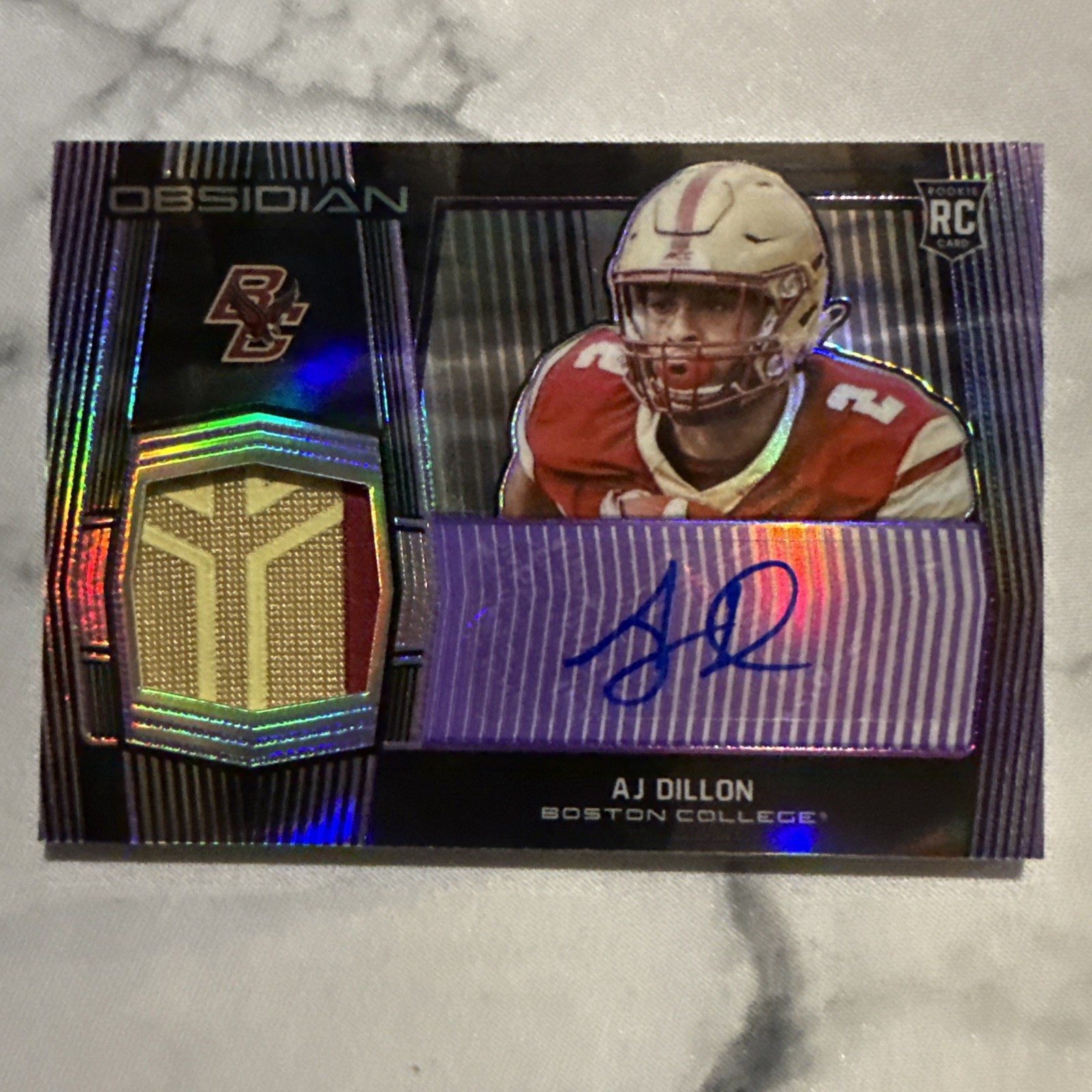 2020 Panini Obsidian Draft Jersey Auto AJ Dillon #26 Electric Etch Purple 21/49