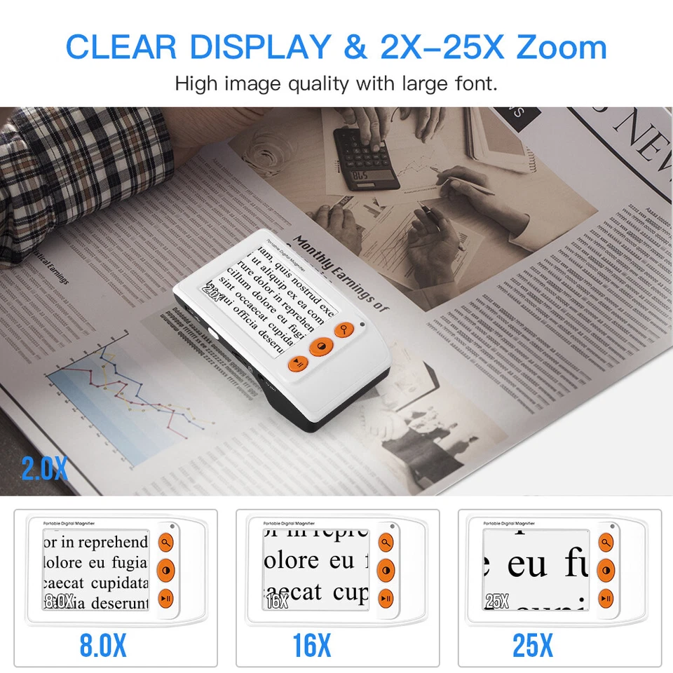 3.5" Electronic Digital 2-25X Magnifier Foldable Reader AV Output System - Image 4 of 4
