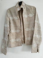 Embroidered Jacket Size 6 Beige By Anne Klein Lined Short Boho