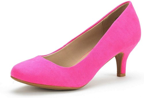 Women Low Heel Pump Shoes Round Toe Stilettos Slip on Wedding Party Dress Shoes - Picture 21 of 38