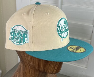New Era 59Fifty Natural/Teal MLB New York Yankees Mango Forest Fitted Hat 7 3/4