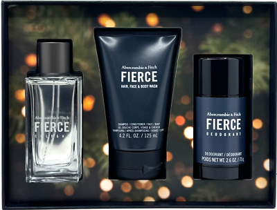 ABERCROMBIE & FITCH FIERCE 3 PCS GIFT SET FOR MEN EDC, BODY WASH
