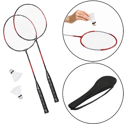 2 x Badminton Schläger mit 2 x Federbälle Tasche Federball Set Badmintonschläger