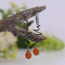 Red Onyx Heartbeat Earrings 925 Sterling Silver Dangle Earring Jewelry
