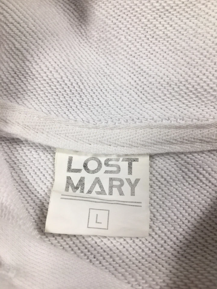 Sudadera con Capucha Lost Mary Grande Blanca con Negro 2 Caras Logo Gráfico Pullover Cordón Foto 3 de 4