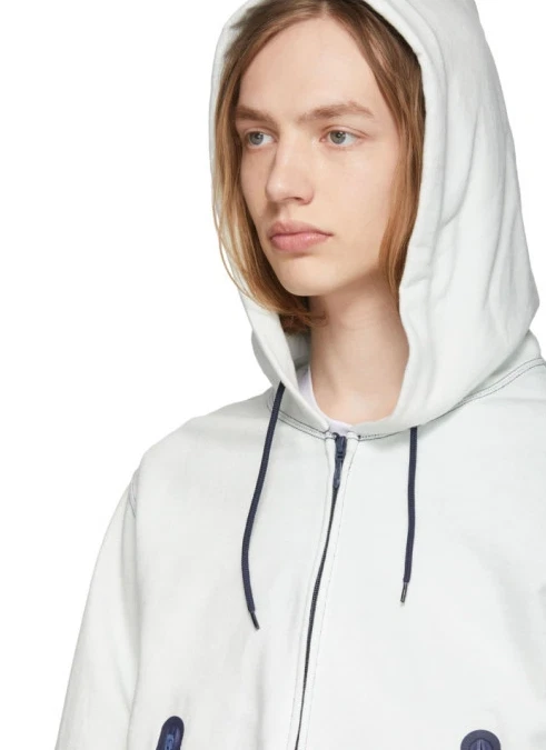 OFF WHITE Felpa con cappuccio FUMITO GANRYU bianco sporco resistente all'acqua tasche giacca 3 taglie M L