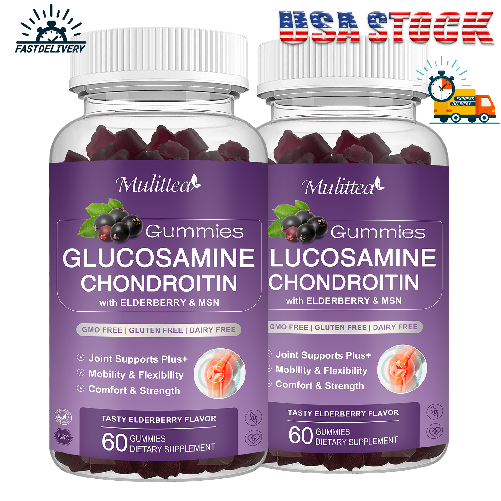 60*2  Natural Glucosamine Chondroitin Gummies 1500mg MSM Support Joints
