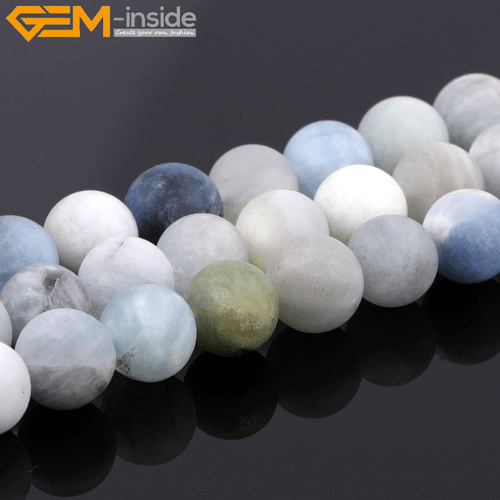 Cuentas espaciadoras redondas de aguamarina azul piedra mate natural fabricación de joyas 15" - Imagen 21 de 31