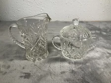 Pitcher Creamer Sugar Pineapple Fan Design Anchor Hocking Cut Glass Prescut EAP