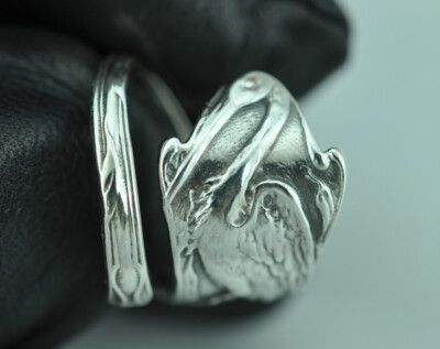 Solid 925 Sterling Silver Baby Delivery Stork Heron Bird Adjustable Spoon Ring