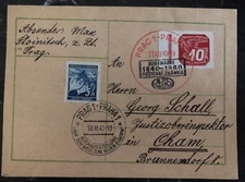 1940 Prague Bohemia Moravia Germany Postcard Cover FDC Centenary To Cham