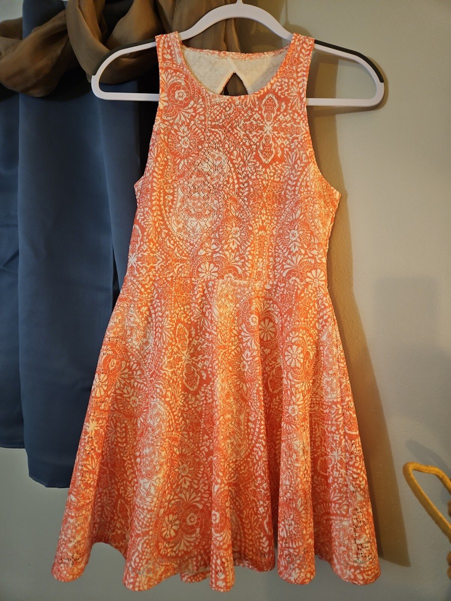 open lace back dress Cream And Orange Abstract Print Long Sleeve Wrap Midi Dress – AX Paris main image 0