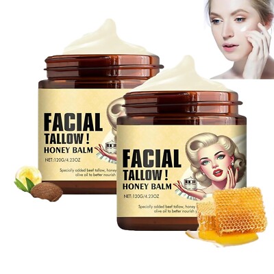 Whipped Beef Tallow and Honey Balm, Grass Fed Grass Finished Face Cream - 2 PACK