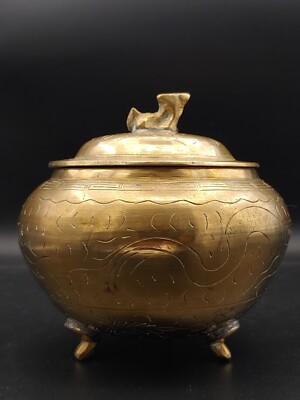 清代铜器鼎式狮钮香炉Antique Chinese Brass Sculpture Lion Statue