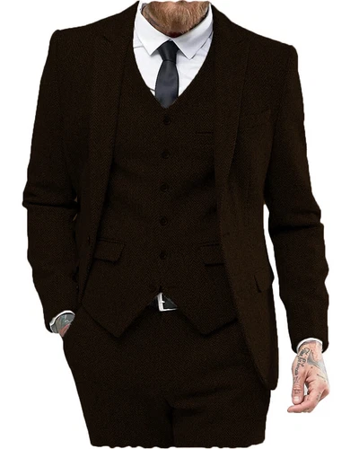 Mens 3 Piece Suit Groom Wedding Wool Blend Tweed Herringbone Suit 42 44 46 48 50 - Picture 11 of 33