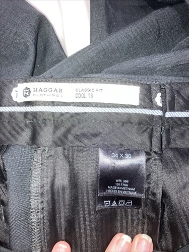 Haggar Men's 34x30 cool 18 classic fit Expandable Waist Dark Gray polyester - Picture 6 of 9