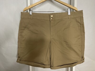 Gloria Vanderbilt Shorts Womens 16 Khaki Twill Stretch Slimming Flat Front  EUC
