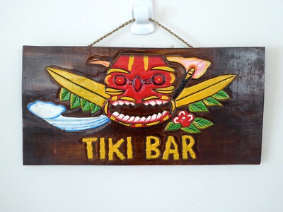 TIKI Barschild Holz Wandrelief rustikal handgeschnitzt und bemalt.....
