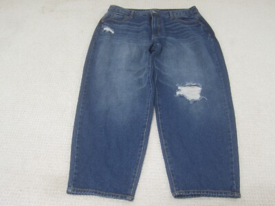 Time Tru Jeans Womens 14 Blue Denim High Rise Distressed Whiskered Straight