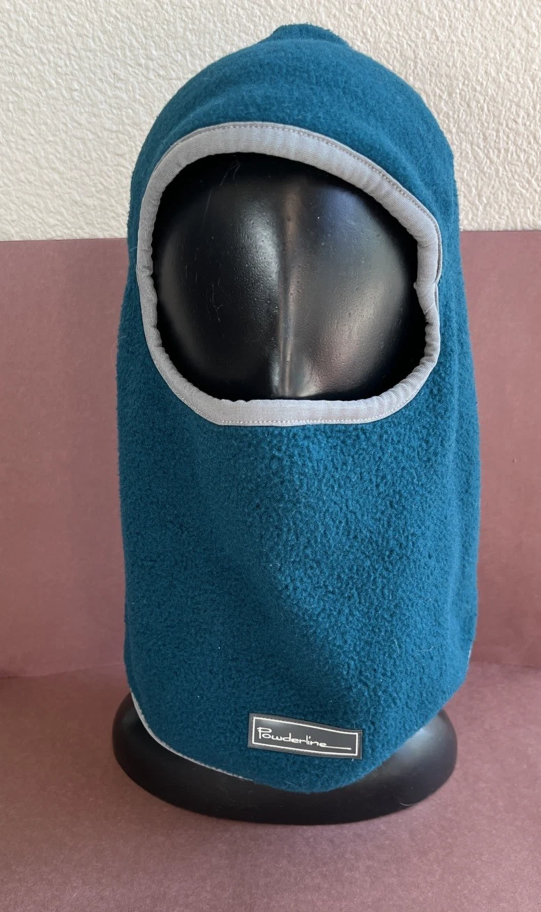 Retro Powderline Made USA Dark Turquoise Fleece Ski Mask with Grey Trim
