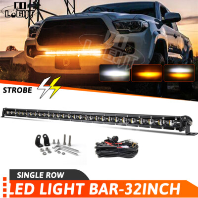 For Toyota Tacoma Hidden Grille Bumper Slim 32''/30'' LED Light Bar Strobe +Wiring