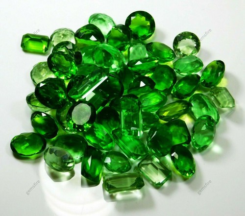 Unique Green PERIDOT 50Ct Lab-Created Mix Shape Lot RING SIZE CERTIFIED Gemstone - Picture 2 of 8