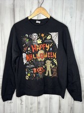 VINTAGE PORT  CO BLACK HALLOWEEN GRAPHIC SWEATSHIRT UNISEX M GHOST WITCH MUMMY