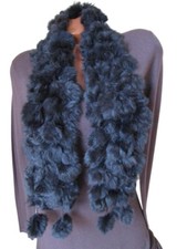 Long Schal Scarf Kaninchen Echt Fell BOMMELN kuschelig weich und warm schwarz 