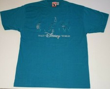 Vintage Walt Disney World Park Icons Embroidered T-Shirt Teal L/XL Mickey Inc.
