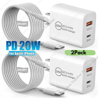 20W PD Fast Charger USB C To iPhone Cable Type C Adapter For iPhone 14/13/12 Pro