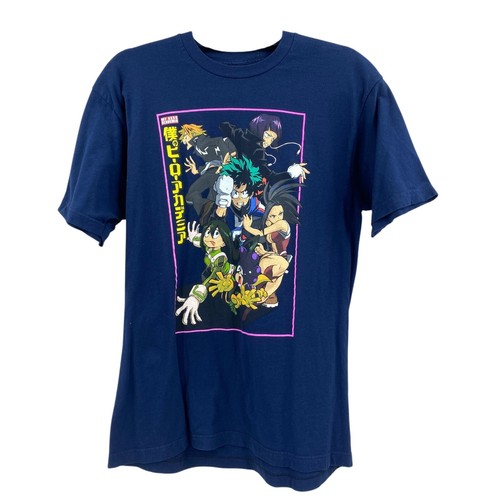 My Hero Academia Mens Graphic T-shirt Size Large Navy SS Cast & Action Shot