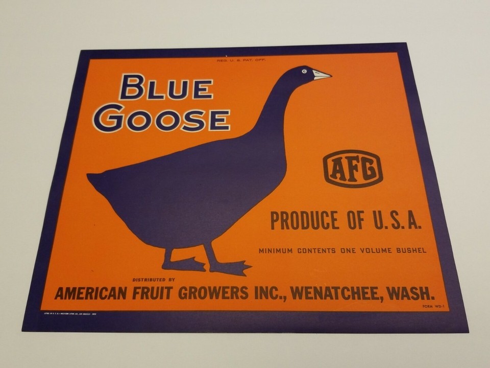 Vintage Original BLUE GOOSE Fruit Crate Label - WENATCHEE WASHINGTON