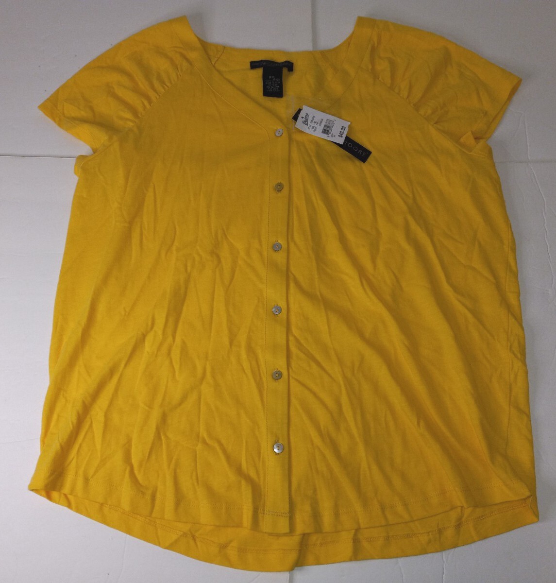 mustard dress shirt short sleeve Preswick & Moore Mustard Yellow Short Sleeve Button Down Shirt Petite's PXL  NWT