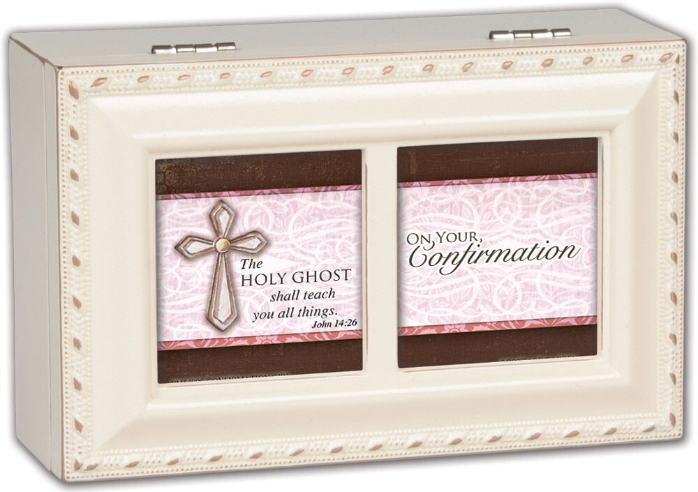 Cottage Garden 'On Your Confirmation' Jewelry Music Box – Matte Ivory, Plays Ave Maria, Holds Photo | Gift Box With Scripture - View #7