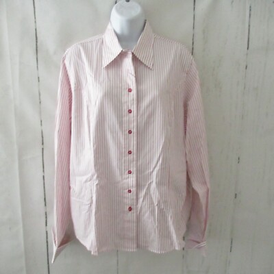 New TM Lewis Woman Shirt 18 White Red Stripe Button Up Long Sleeve